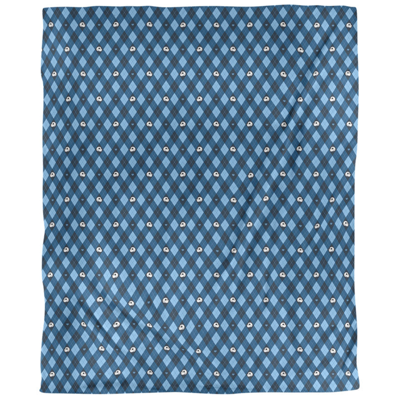 Tissu de crâne argyle, Bleu, L 56 po x l 36 po, Coton peigné de base