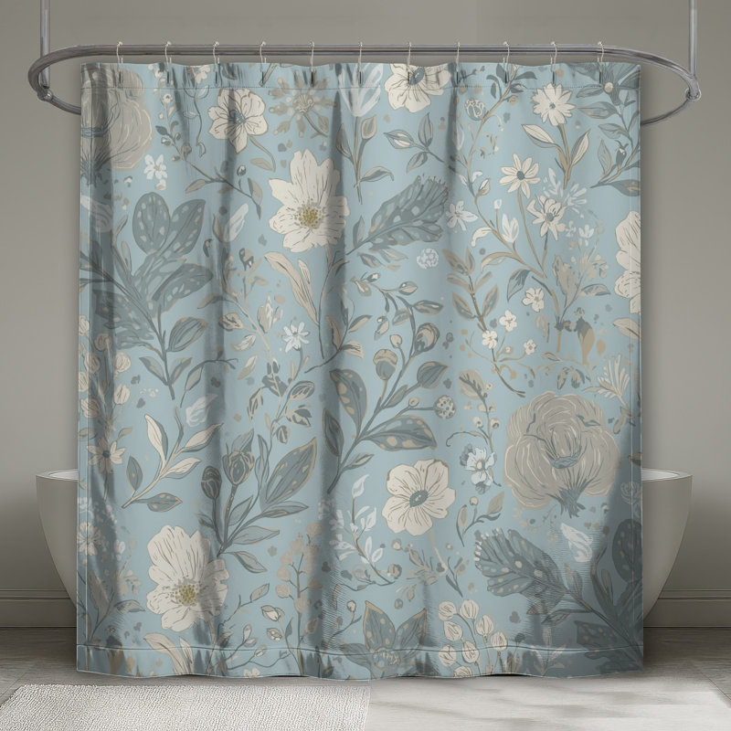 Rideau de douche bleu à motif floral très long, 70in W x 84in H