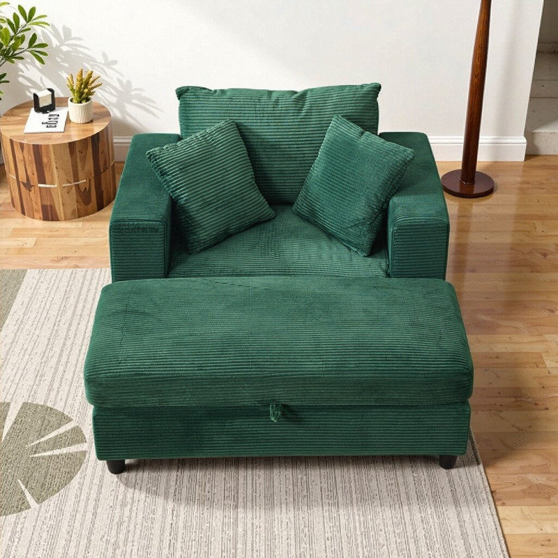 Chaise longue rembourrée de 42,2 pouces de large avec repose-pieds amovible, Vert