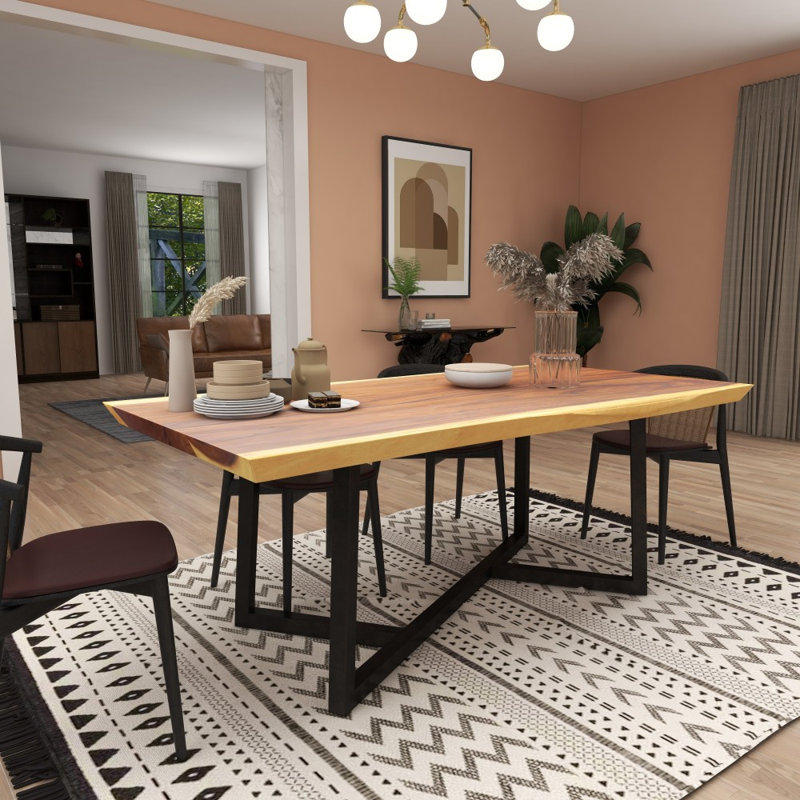 Table de salle à manger en bois brun avec base en métal noir 79 po x 40 po x 30 po