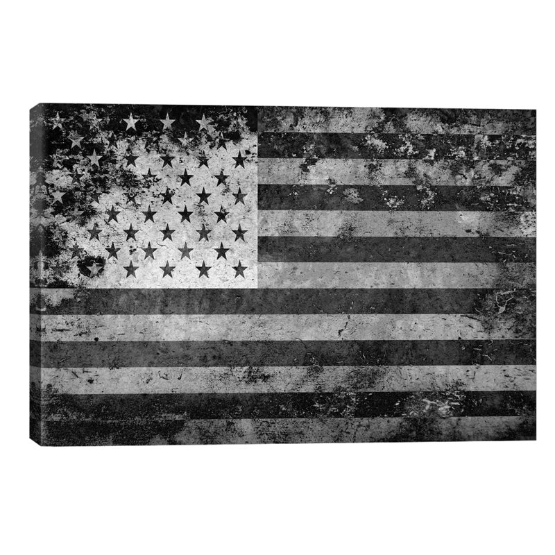 USA Melting Film Flag In Black And White I - Wrapped Canvas Print, 30.48cm H x 45.72cm W x 1.91cm D