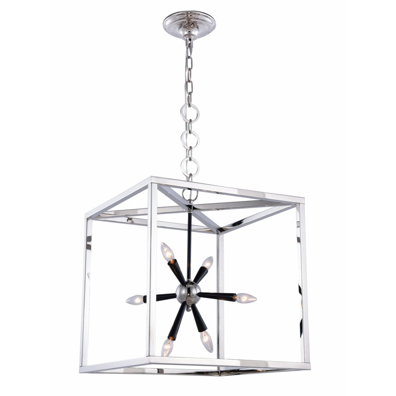 Lustre carré géométrique à 6 lumières Rafaela, Nickel poli