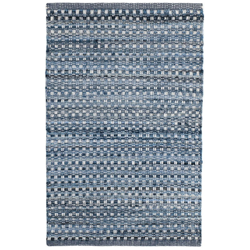 Tapis bleu denim en coton tissé à la main, Rectangle 2 pi x 3 pi