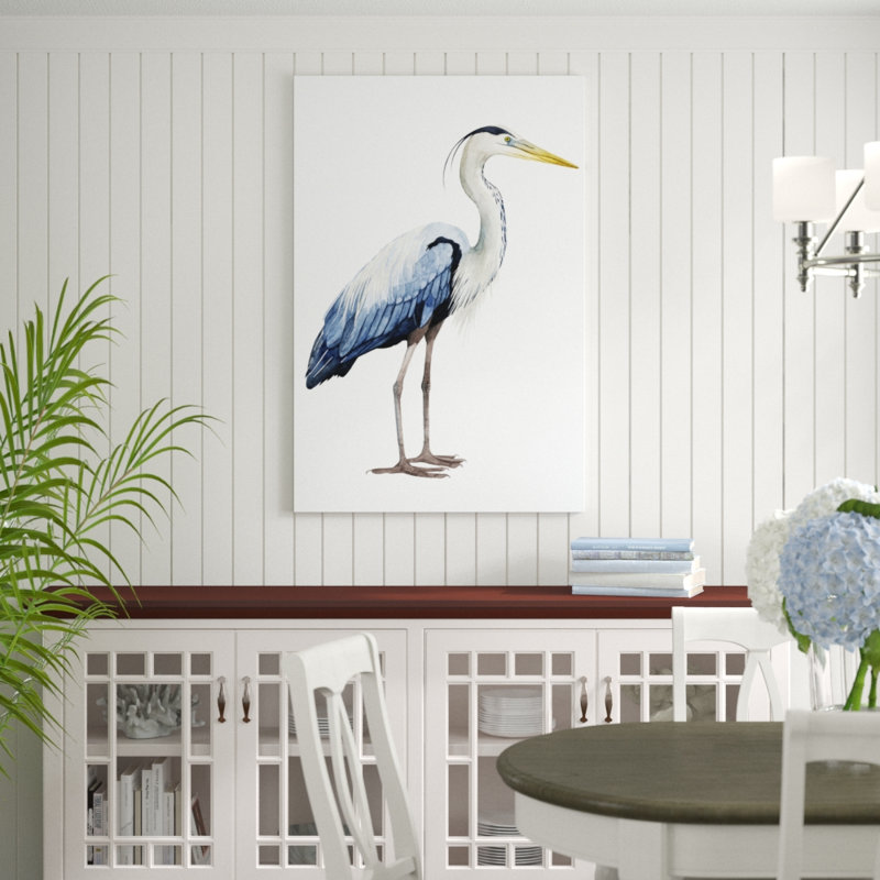 'Seabird Heron II' by Grace Popp - Painting Print, Black Floater Framed, 122cm H x 81cm W