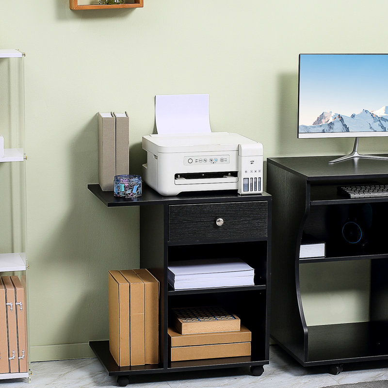 Bureau d'imprimante sur roulettes avec tablette réglable et plusieurs compartiments de rangement Chariot roulant abondant pour le matériel de bureau