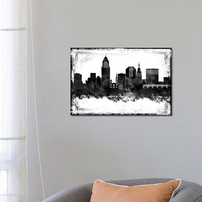 Cleveland Black & White Film by WallDecorAddict - Wrapped Canvas Print