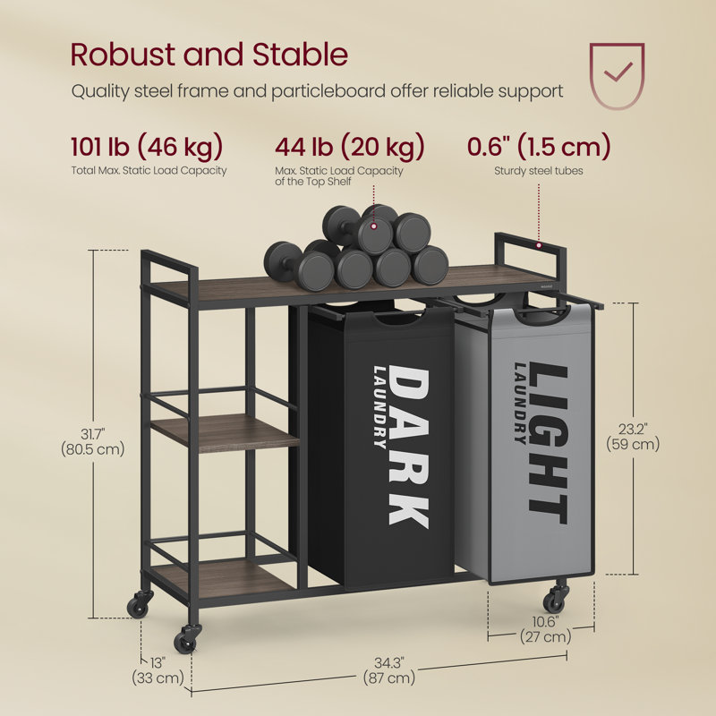 2 paniers à linge amovibles avec tablettes