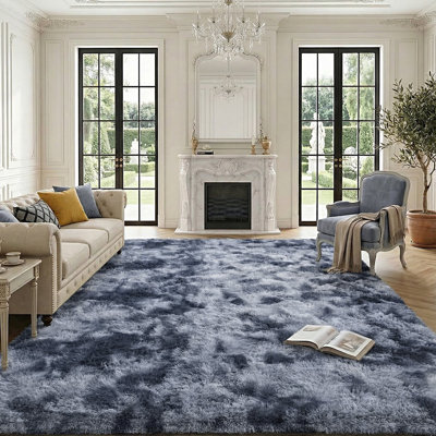 8x10 Soft Shag Rug For Living Room, Large Luxury Fluffy Rugs for Bedroom, Upgrade Non Slip Carpet, Ideal For High Traffic Areas Indoor, Home Decor Aesthetic, Tie Dye Blue Grey
