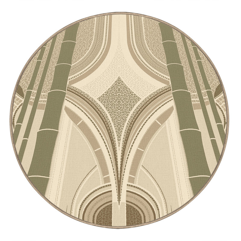 Machine Washable Parrilla Bamboo Art Deco Arc Rug in Beige – Beige Binding, 4' Round