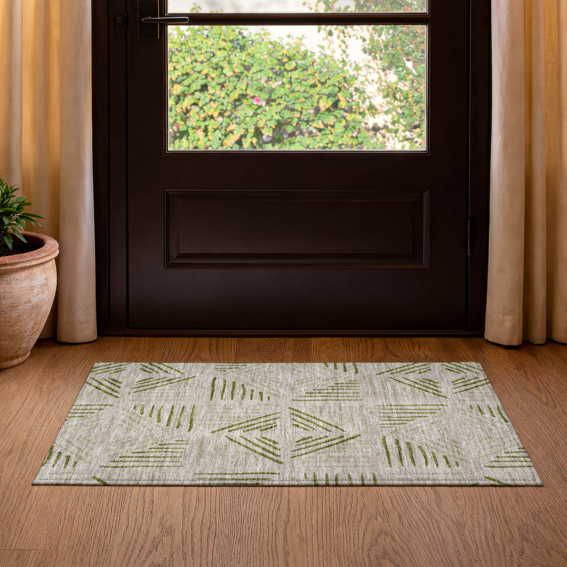 Premium Machine Washable Mayfield AMF2413 Geometric Rug, 1'8" x 2'6", Flax