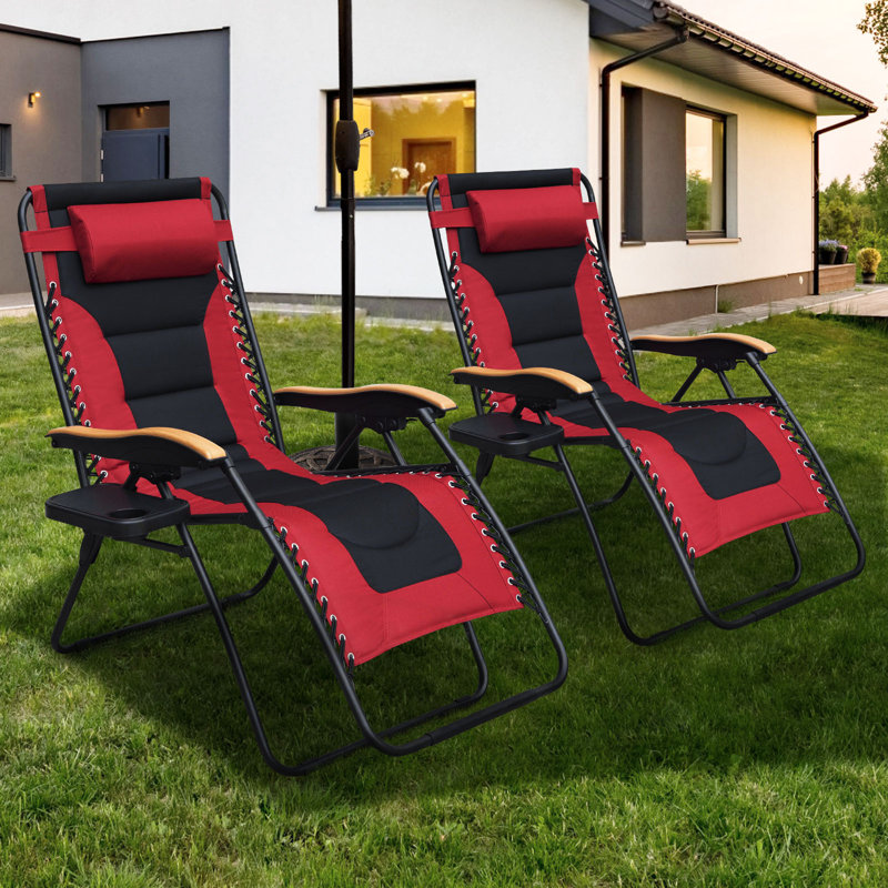 Chaise de camping inclinable avec coussin, Noir / rouge