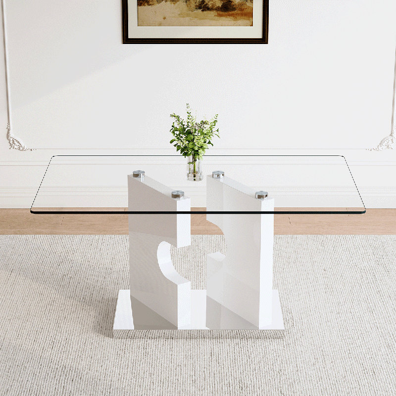 63" Dining Table,Kitchen Table With Metal Base, White