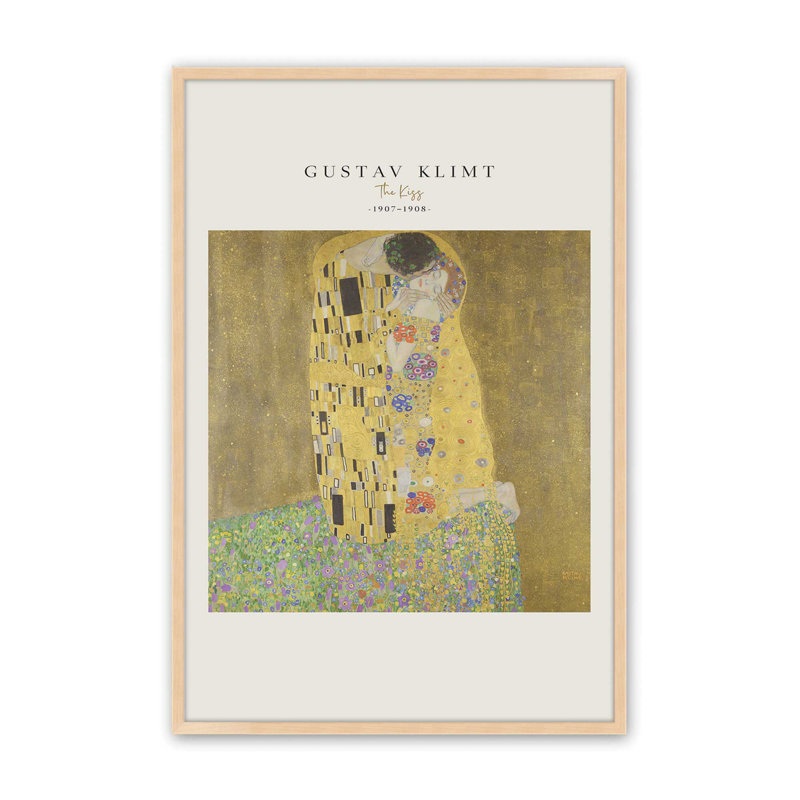 «The Kiss» par Klimt v2, reproduction encadrée, Reproduction encadrée sans passe-partout, Érable brut