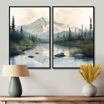 «Alaska Winter River Into Denali National Park I», art mural gris 2 pièces