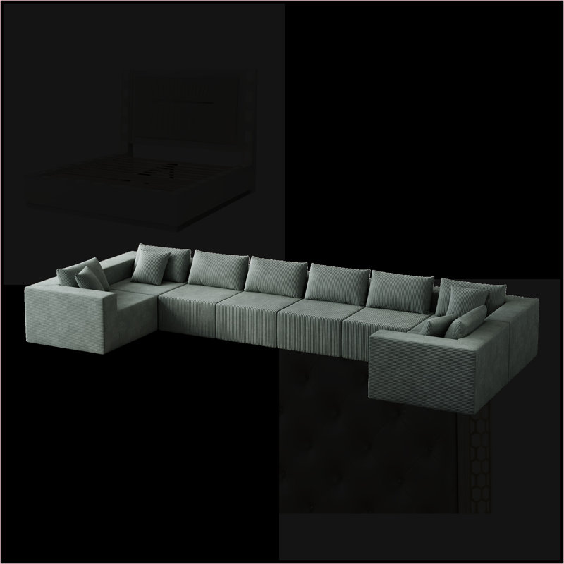 Liran Modular Corduroy Upholstered Boneless Sectional Sofa with Back Cushions, Beige Corduroy