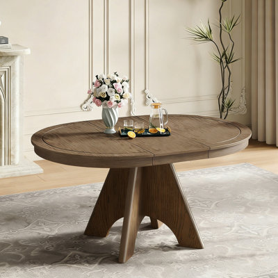 Table de salle à manger extensible Mid-Century ronde avec base en bois - Espresso