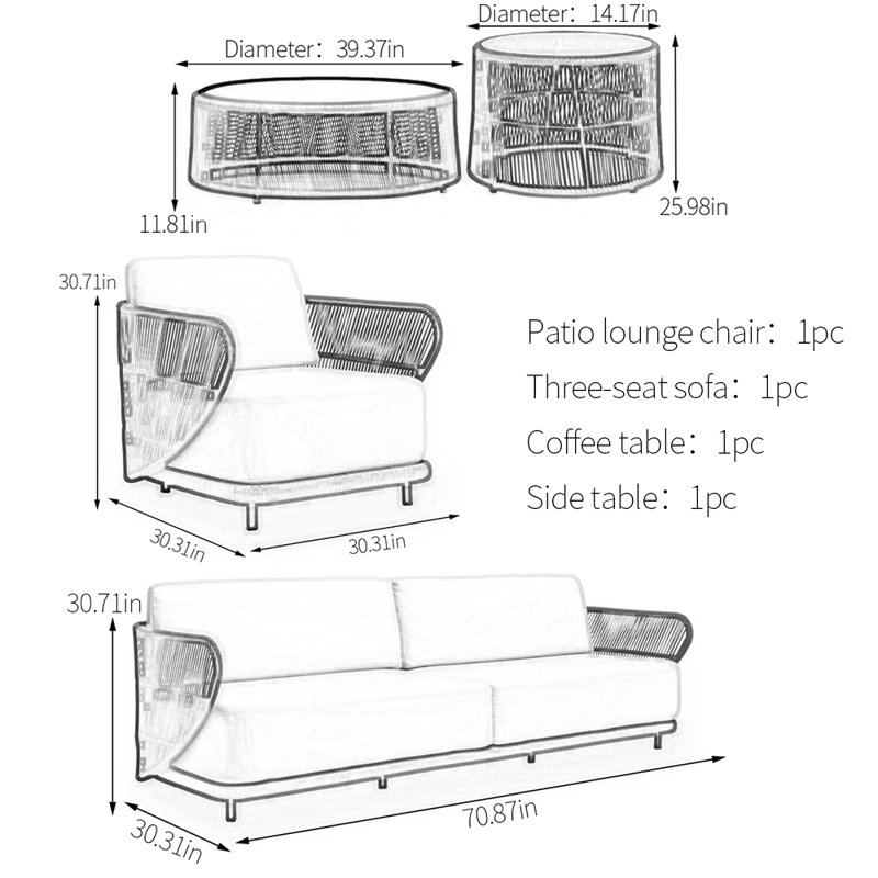 Ensemble de conversation d'extérieur pour 4 personnes avec coussins Garden Leisure