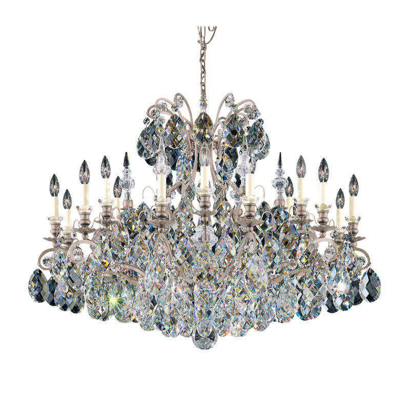 Renaissance 19 - Light Glass Chandelier, Antique Silver, Clear Heritage Crystal