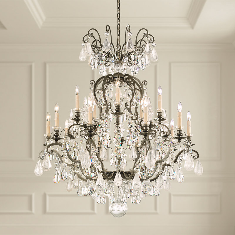 Renaissance 16 - Light Glass Chandelier, Antique Pewter, Clear Rock Crystal