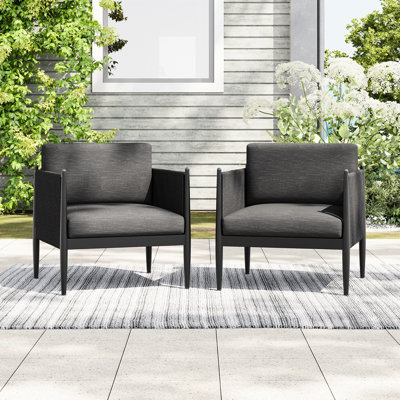 2Pcs Black Aluminum Club Chairs For Outdoor Decor - Modern Look, Rust Construction, Water Cushions, Assembly Required, 27.7 Wide Style, Aluminum,