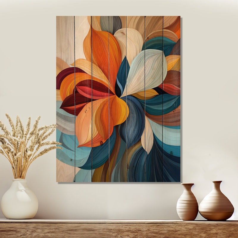 Mild Century Enchanted Bloom Flowers II - Décoration murale moderne en bois sur bois de pin naturel, H 40 po x l 30 po