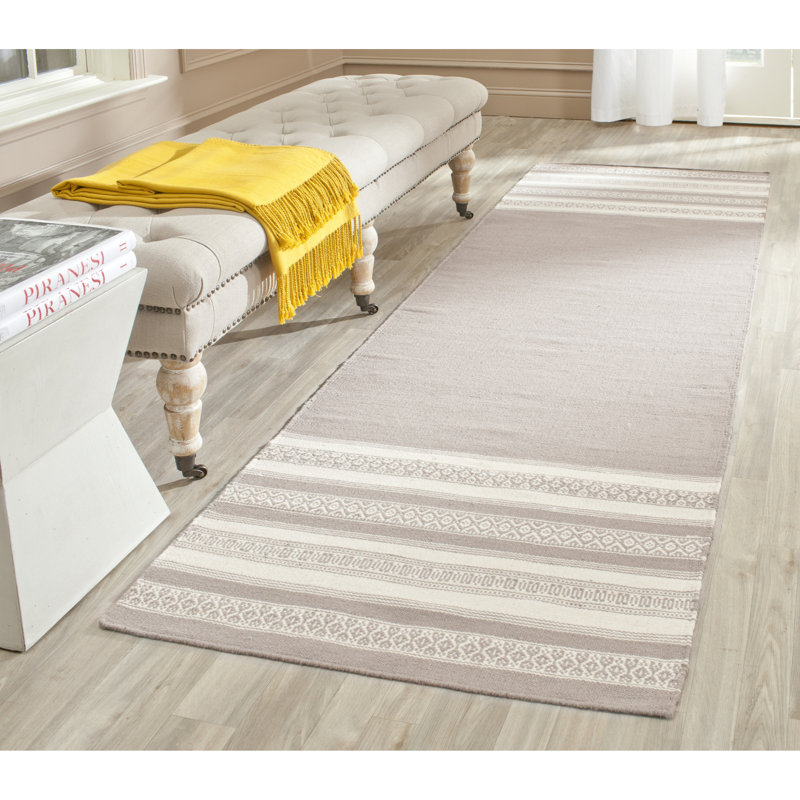 Tapis rayé en laine et coton tissé à la main Rodgers, Tapis de couloir 2 pi 6 po x 8 pi