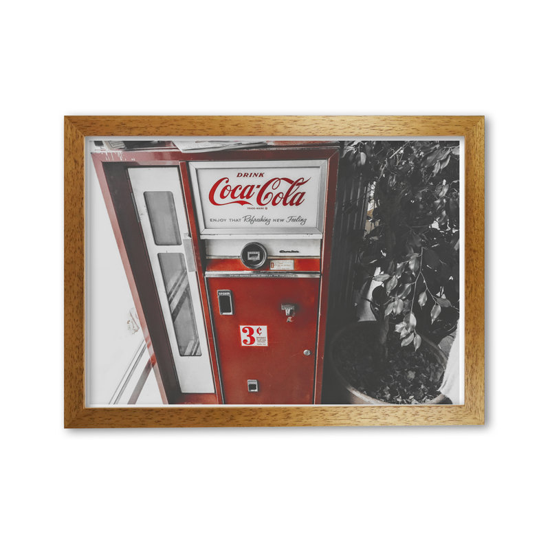 Coca Cola Vending Machine - Print, Honey Oak Frame, 30 cm H x 21 cm W x 5 cm D