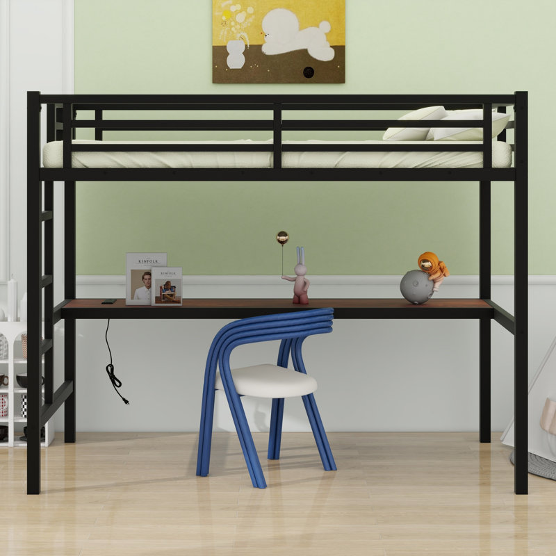 Metal Loft Bed With Power Outlet And LED Lighted