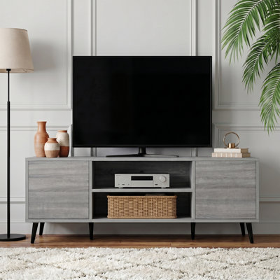 Modern Minimalist TV Stand with Storage, Media Console for 55-65 Inch TVs, Cable Management, 6-Leg Support, Robot Vacuum Friendly, Multiple Sizes & Colors