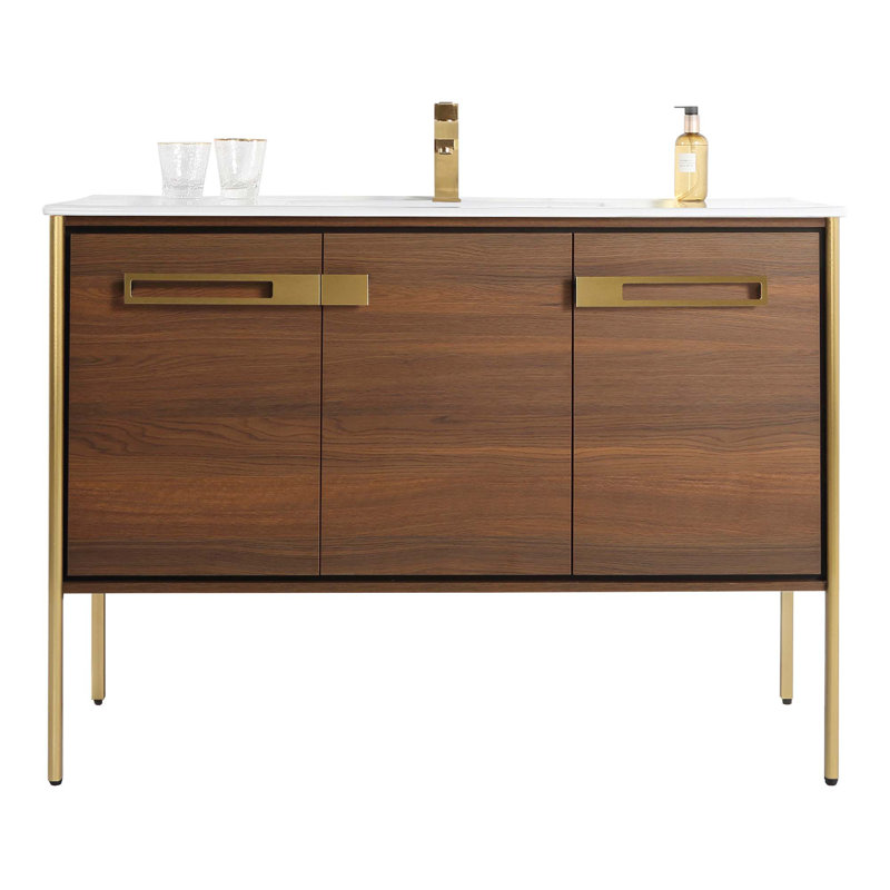48" Single Bathroom Vanity, Satin Brass, Walnut Ebony
