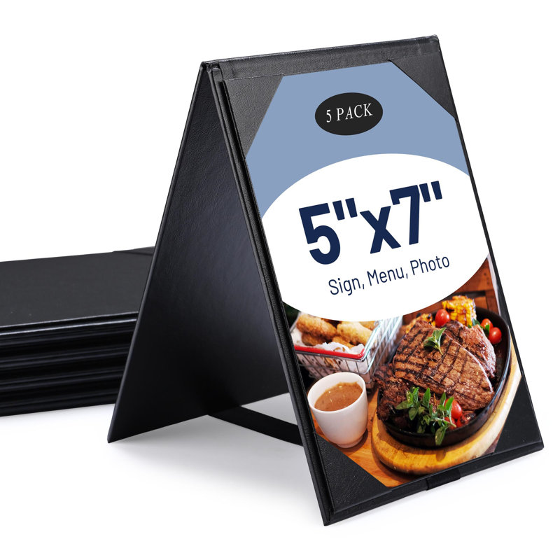 Porte-menu WeChef de 5 po x 7 po avec 2 panneaux de support en A et panneau latéral en cuir de polyuréthane