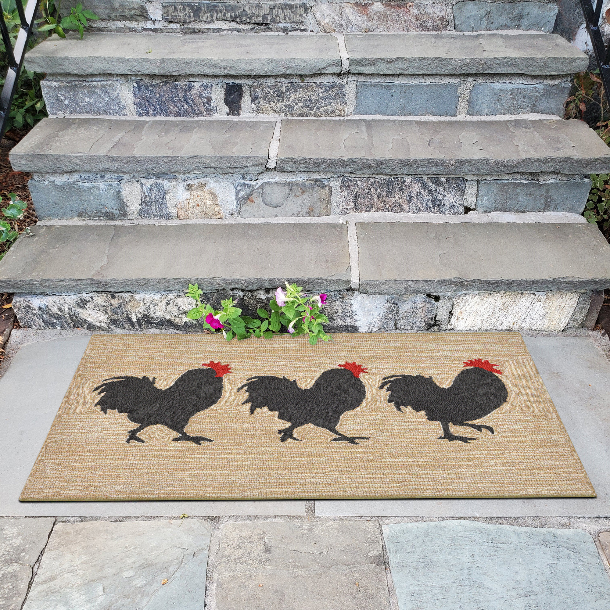 Rosalind Wheeler Transitional Rugs Frontporch Roosters Indoor/Outdoor