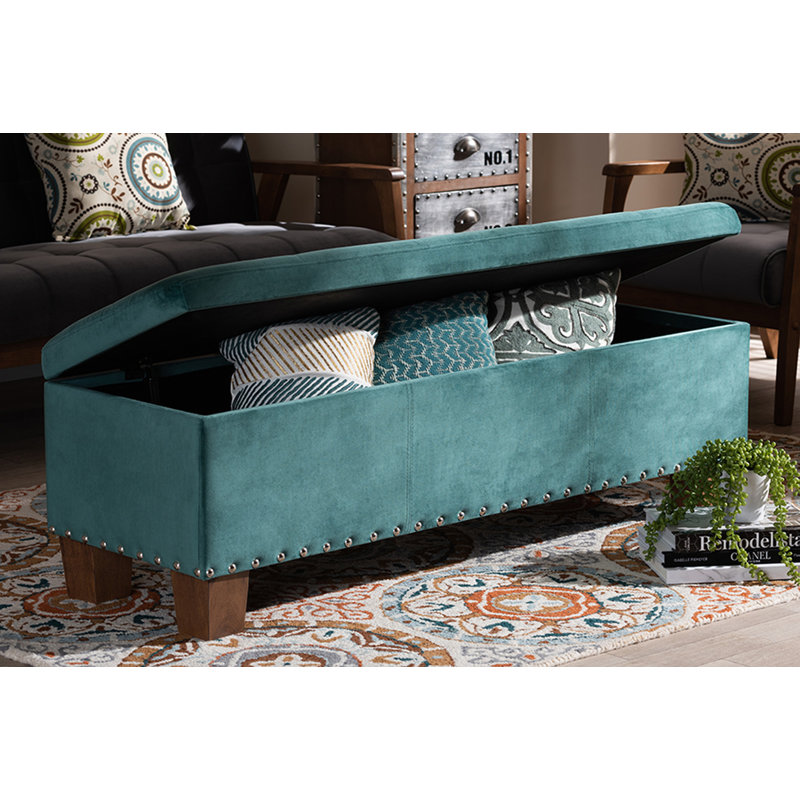 Llewellyn Velvet Ottoman, Teal Blue