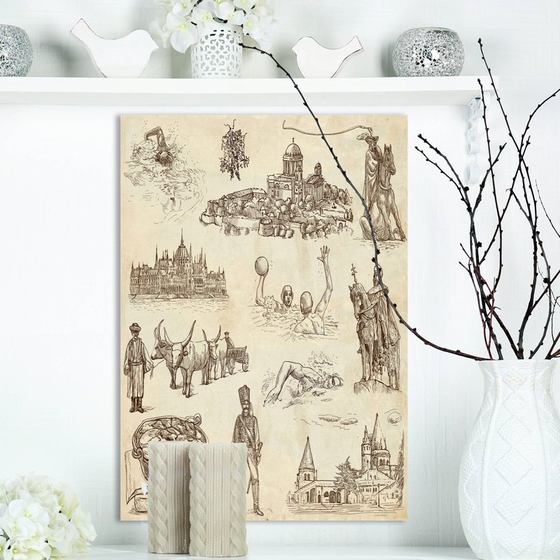 Reproduction d’art graphique sur toile tendue, "hungary, H 20 po x l 12 po x P 1po