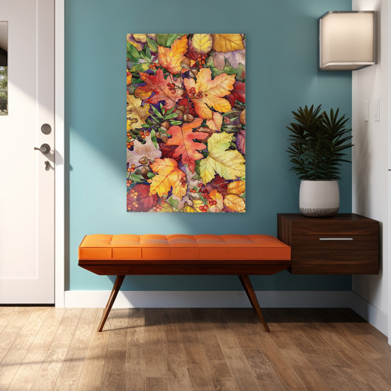 Feuilles et glands - baies d'automne, art brun, H 48 po x l 32 po
