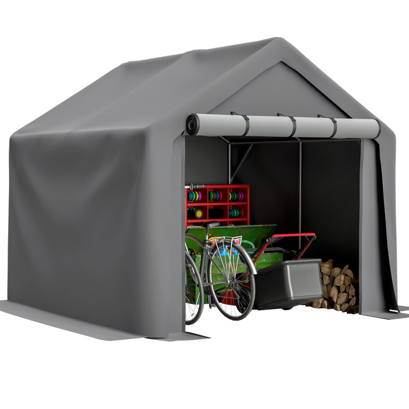 Abri extérieur polyvalent 8 X 8 pi, tissu imperméable et haute résistance, coutures de précision, bords renforcés pour un abri durable avec portes enroulables, cadre de qualité industrielle, grand espace intérieur