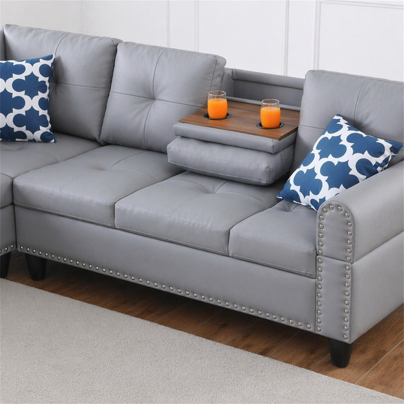 Canapé modulaire en similicuir avec repose-pieds, Gris
