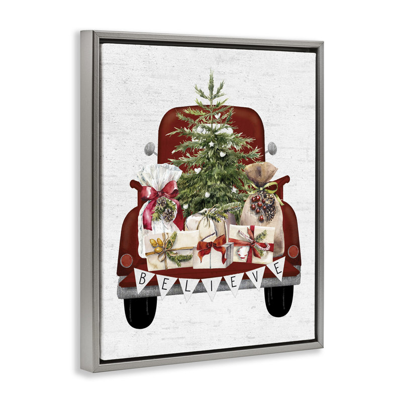 Camion de Noël Believe, H 21 po x l 17 po, Cadre flottant gris lustré