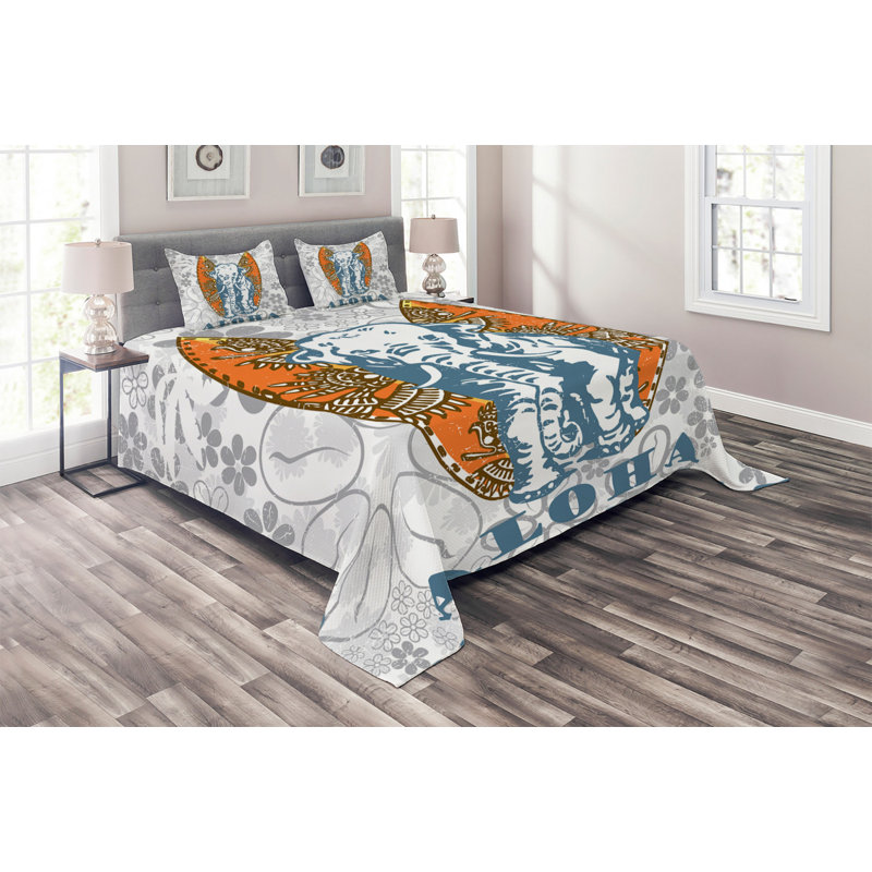 Elephant Eclectic Polyester Coverlet, King Bedspread + 2 Shams
