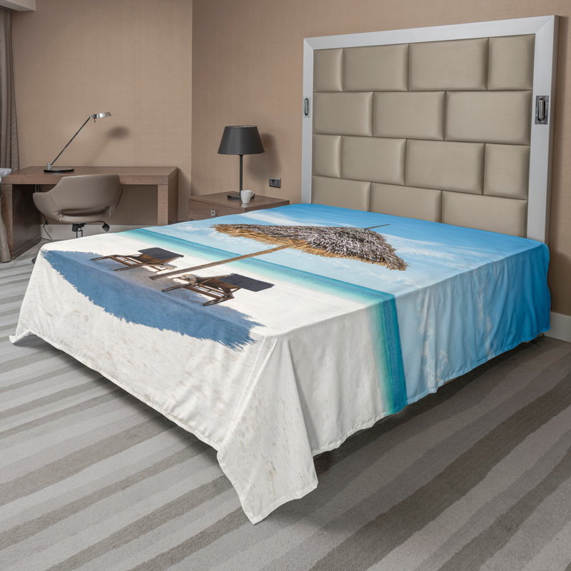 Drap plat Ambesonne Ocean Top Zanzibar Crème turquoise, Drap plat pour très grand lit californien