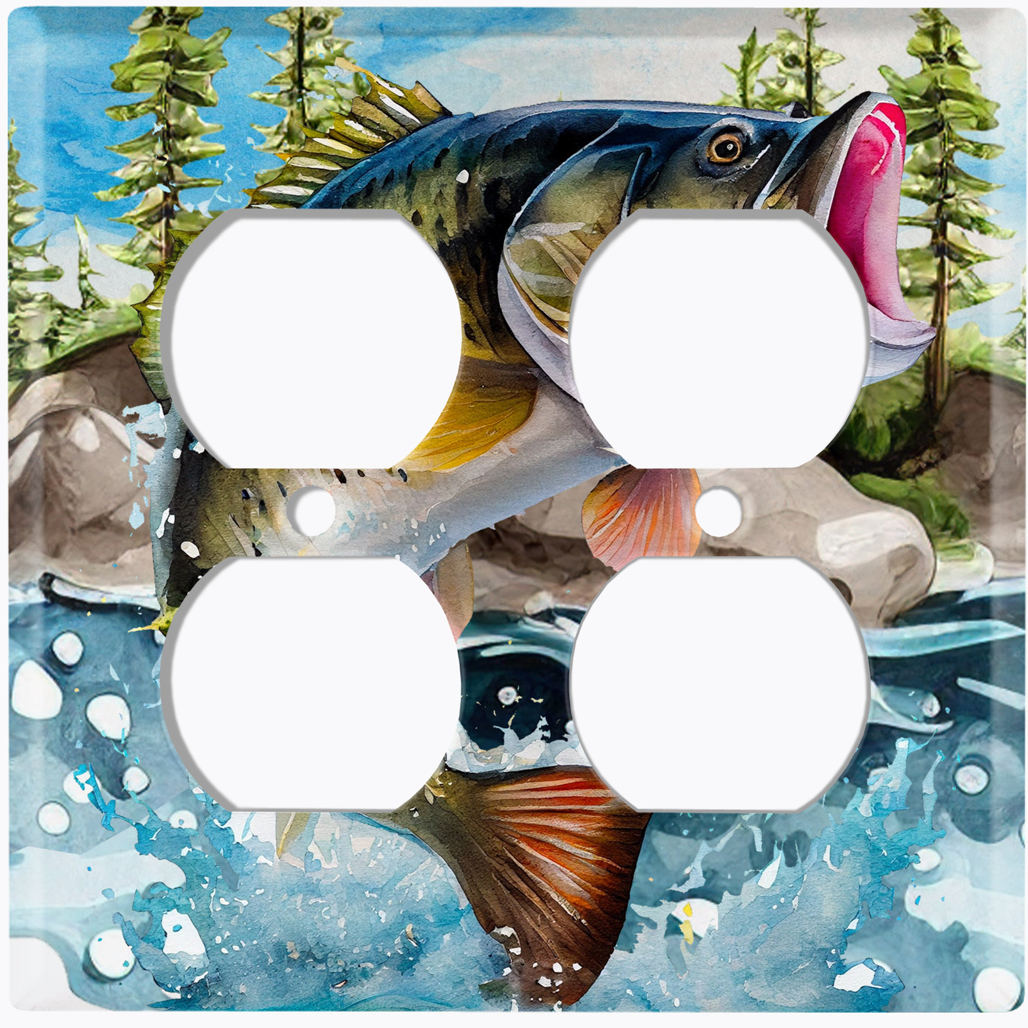 WorldAcc Metal Light Switch Plate Outlet Cover (Fishing Sea Bass River Man  Cave - Double Duplex) - Wayfair Canada