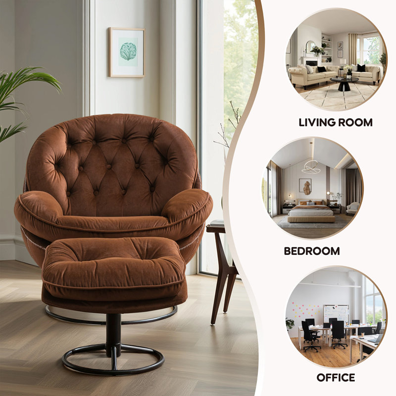 Fauteuil d'appoint avec repose-pieds Anouk, Velours brun