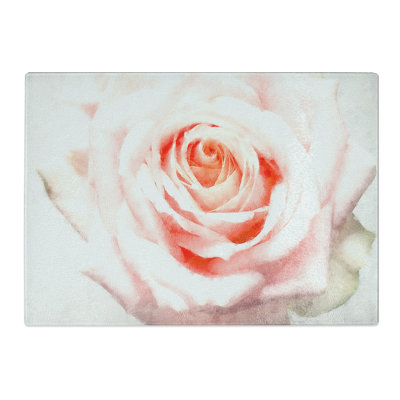 Tempered Glass Pale Pink Rose Chopping Board