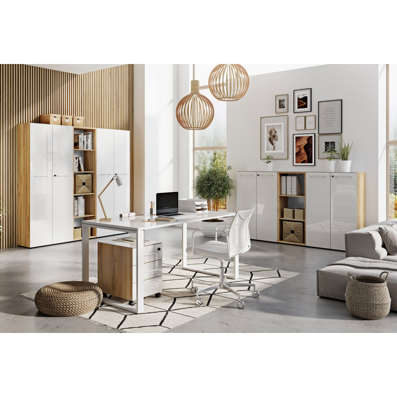 Jorgensen 195.8cm H x 50cm W Standard Bookcase, Navarre oak/White