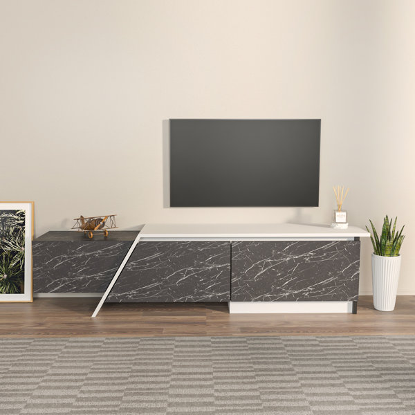 Industrial Solid Wood TV Stand Cabinet Parquet Herringbone Black