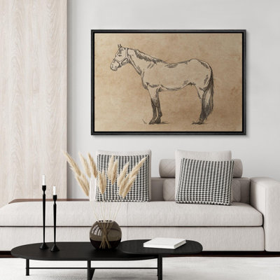 Tired Horse Vintage Animal Sketch Modern Neutral Living Room Decor Framed Canvas Print Wall Art