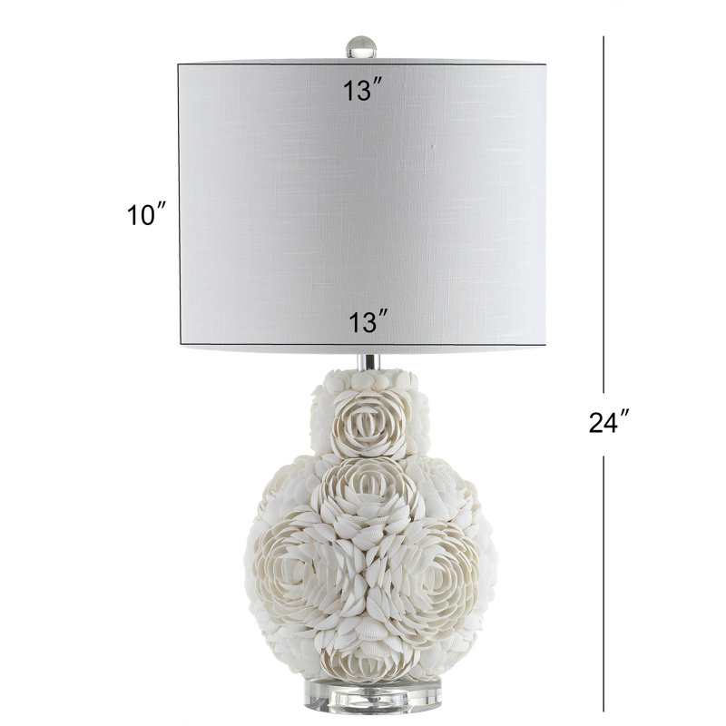 White Seashell Rosette Table Lamp with Cotton Shade