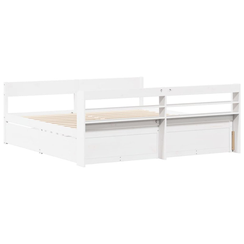 Deerfin Solid Wood Storage Bed, White, Super King (6')
