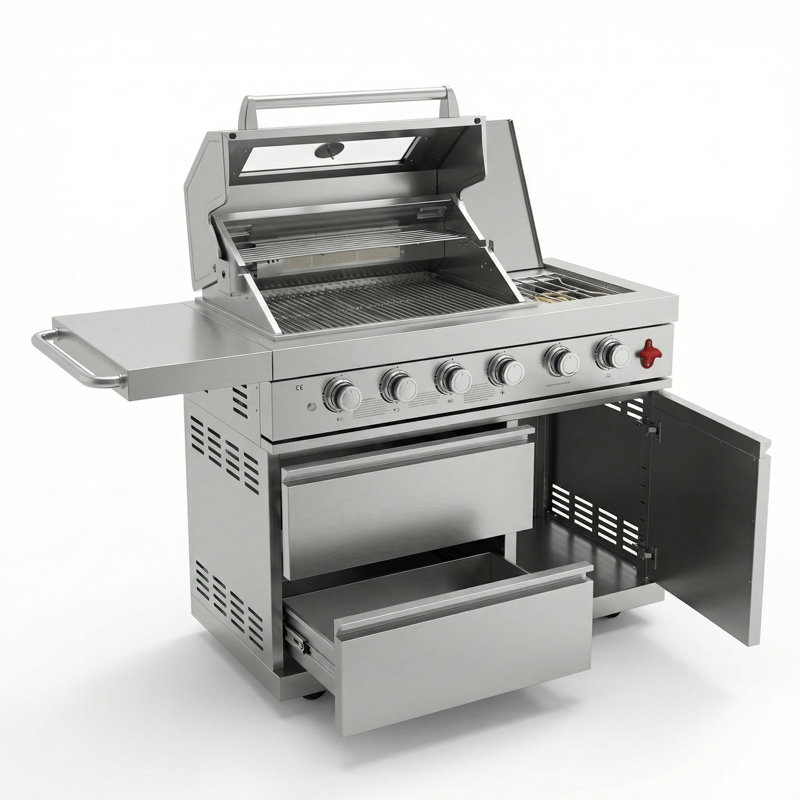 Ensemble d'îlot de cuisine extérieur modulaire de 46 po avec barbecue à 6 brûleurs en acier inoxydable Brixx, Argent