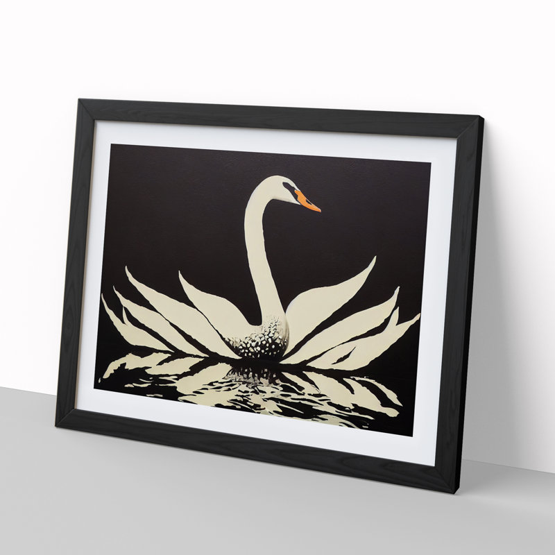 Eye Catching Swan Abstract - Single Picture Frame Painting, 46cm H x 64cm W x 2cm D, Black Framed